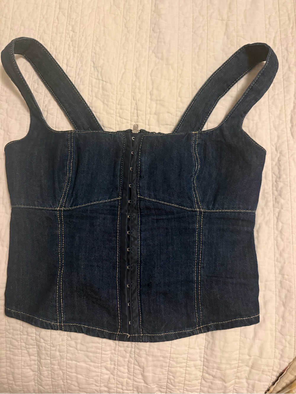 Reformation Dark Blue Denim Hook-Front Bustier Camisole
